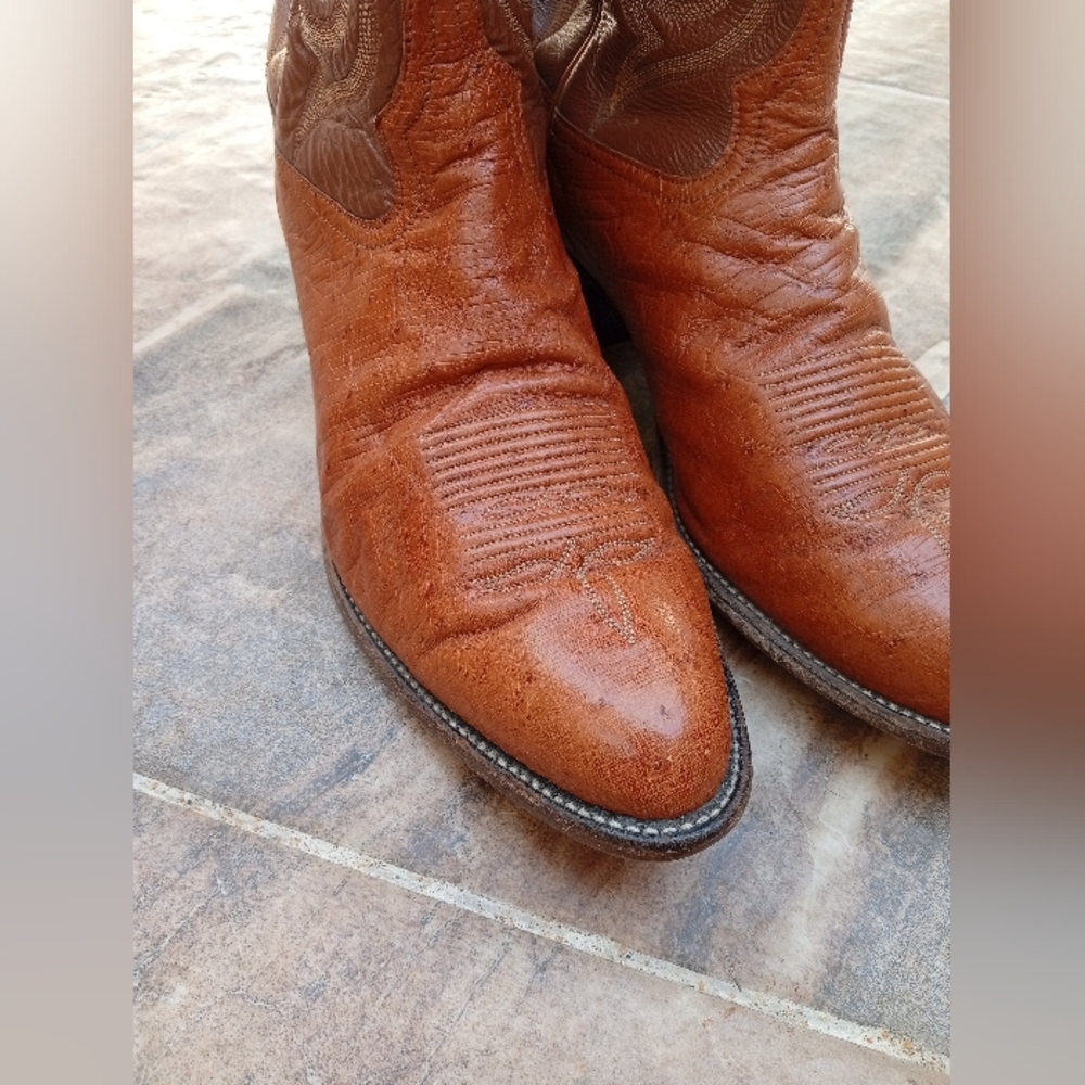 Tony Lama Smooth Ostrich Leather Cowboy Boots - Picture 9 of 9